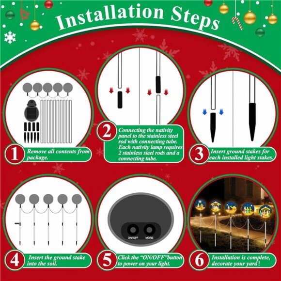 Solar Light Christmas Outdoor Decorations 5-in-1 Yard Nativity Lights Stakes - Picture 4 of 8